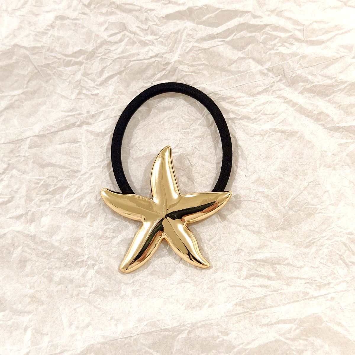 Gold Starfish Hair Tie – Ocean-Inspired Metallic Elastic JLTS0548