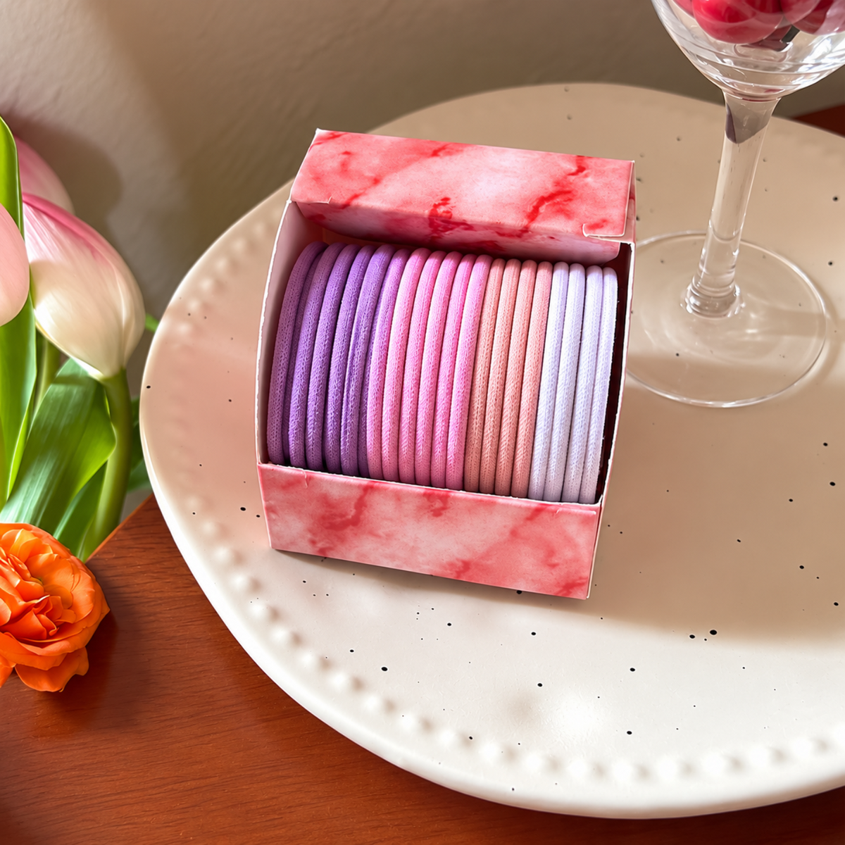 Pink Striped Elastic Hair Ties JLTS0595
