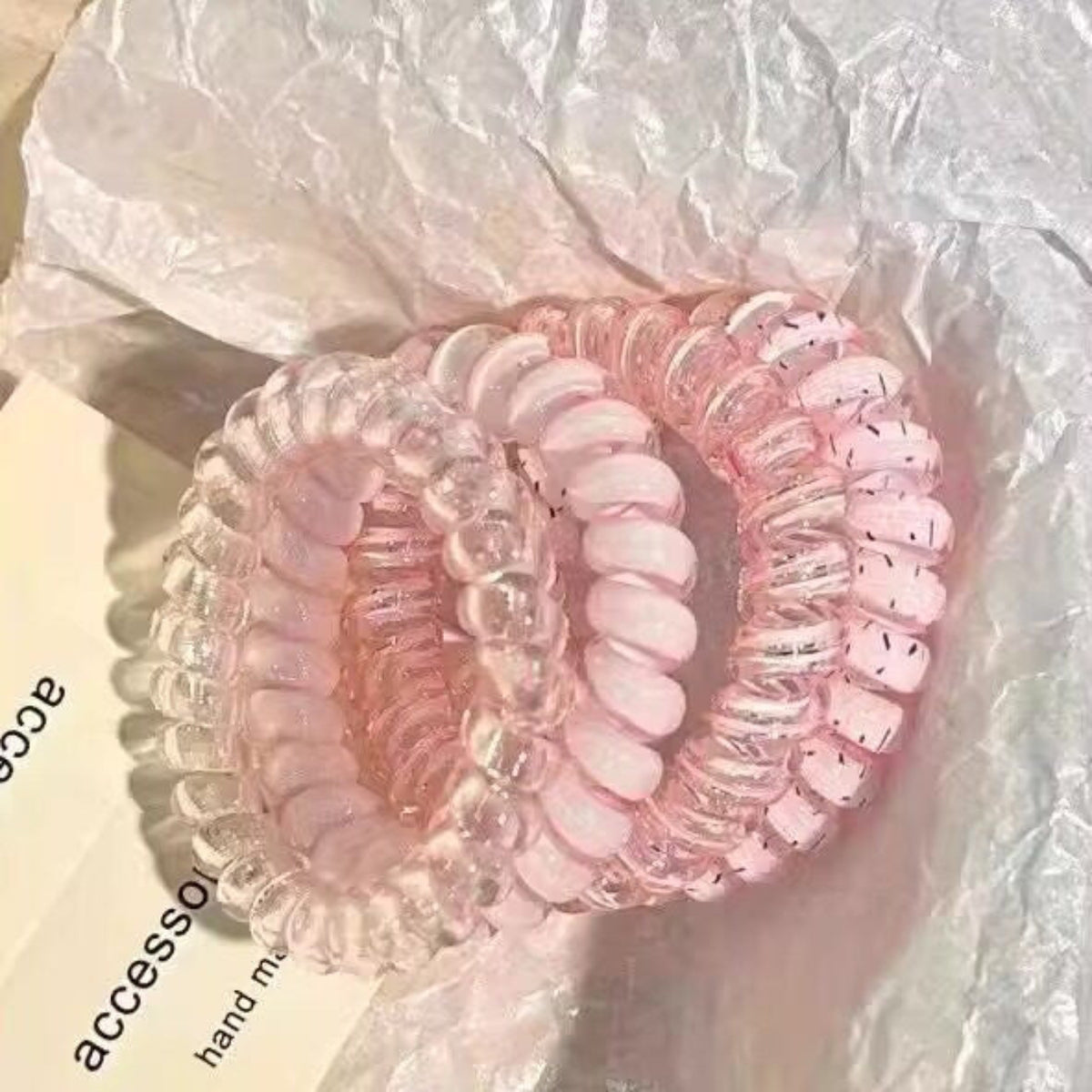 Pink Pearl Spiral Hair Ties JLTS0609