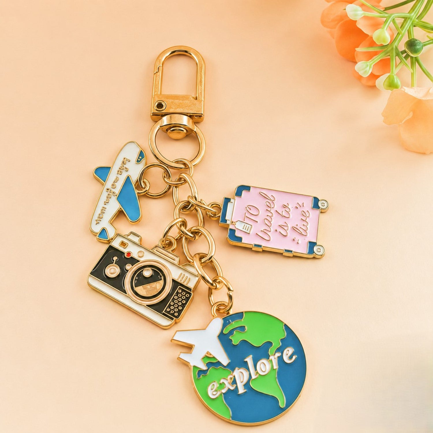 Gold Travel Charm Keychain MWK0007