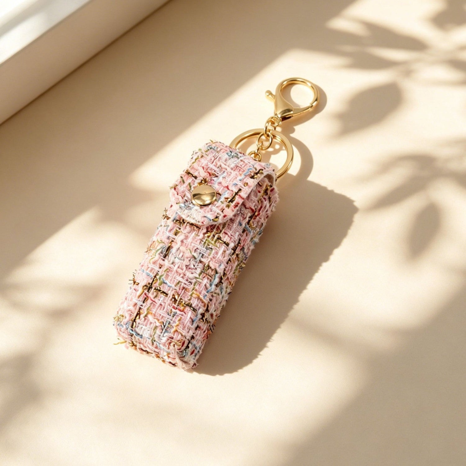 Pink Tweed Lipstick Holder Keychain MWK0019