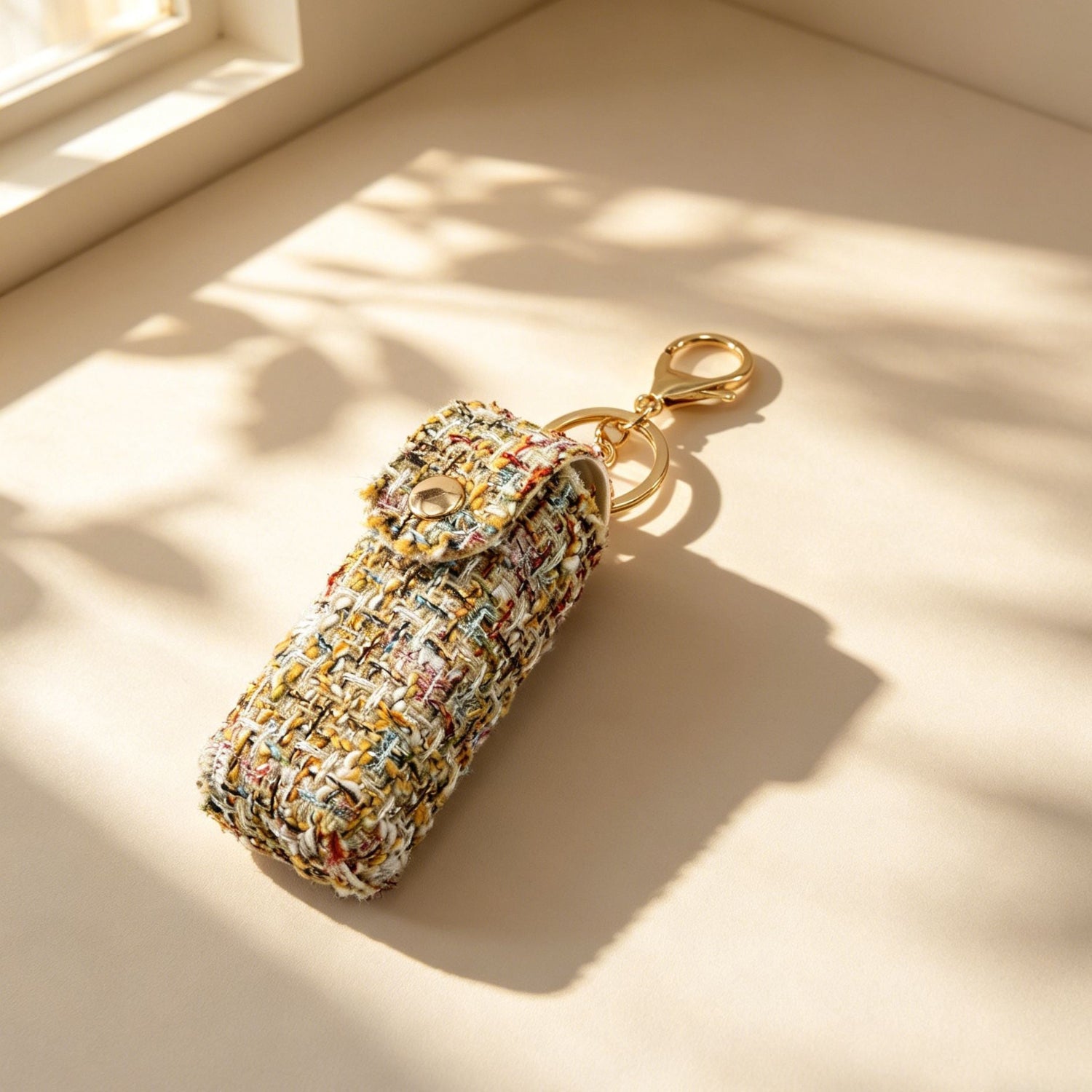 Yellow Tweed Lipstick Holder Keychain MWK0021