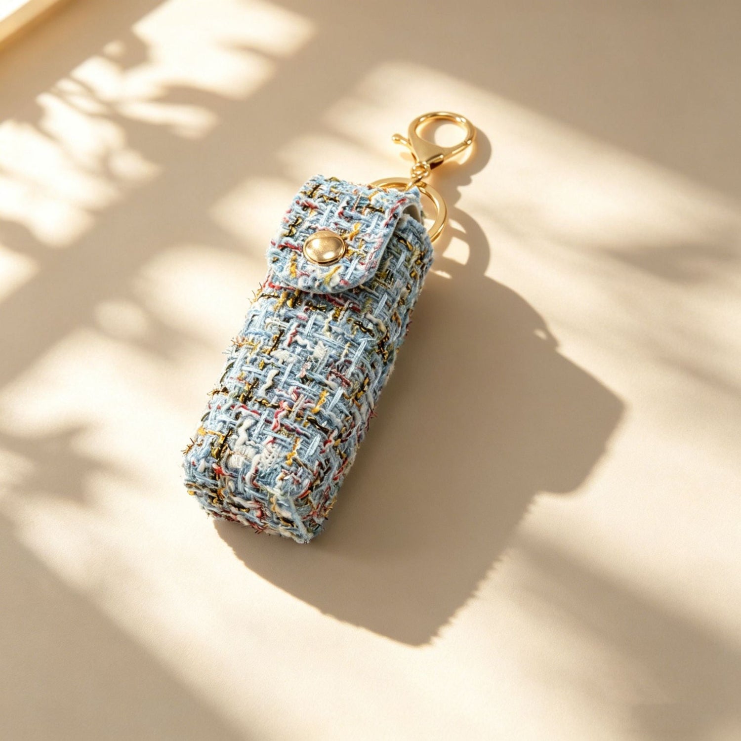 Blue Tweed Lipstick Holder Keychain MWK0022