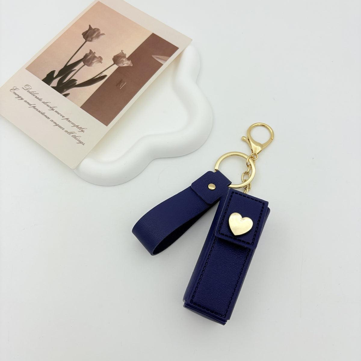 Navy Blue Heart Lipstick Holder Bagcharms MWK0097