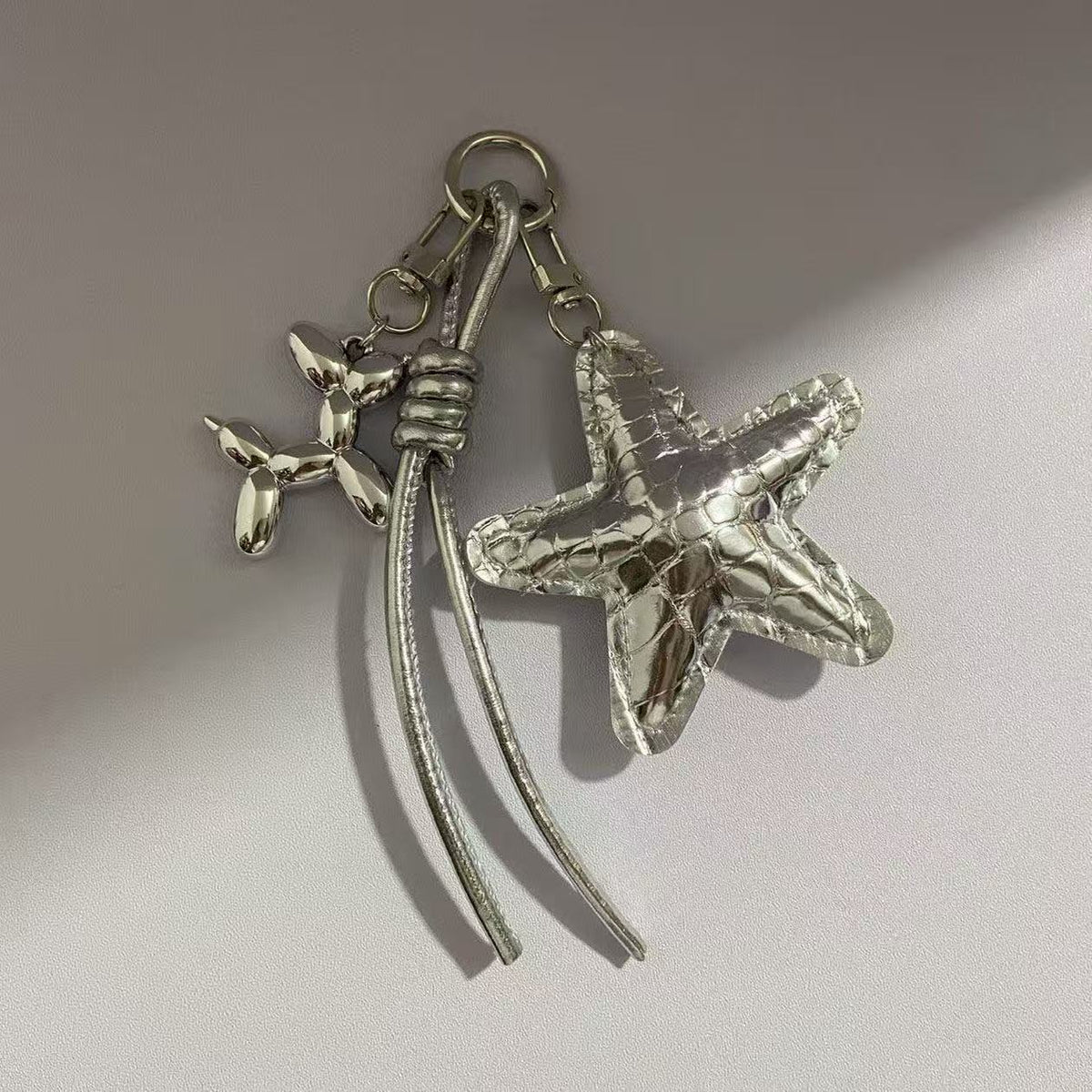 Silver Star Ribbon Bag Charms MWK0126