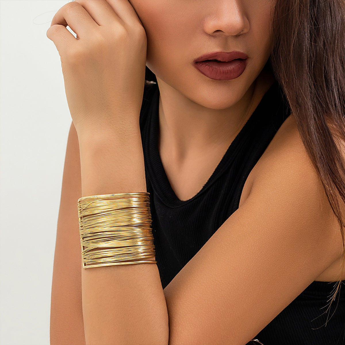 Just Lil Things Artifical Glamorous Multi-Wire Gold-tone Cuff Bracelets