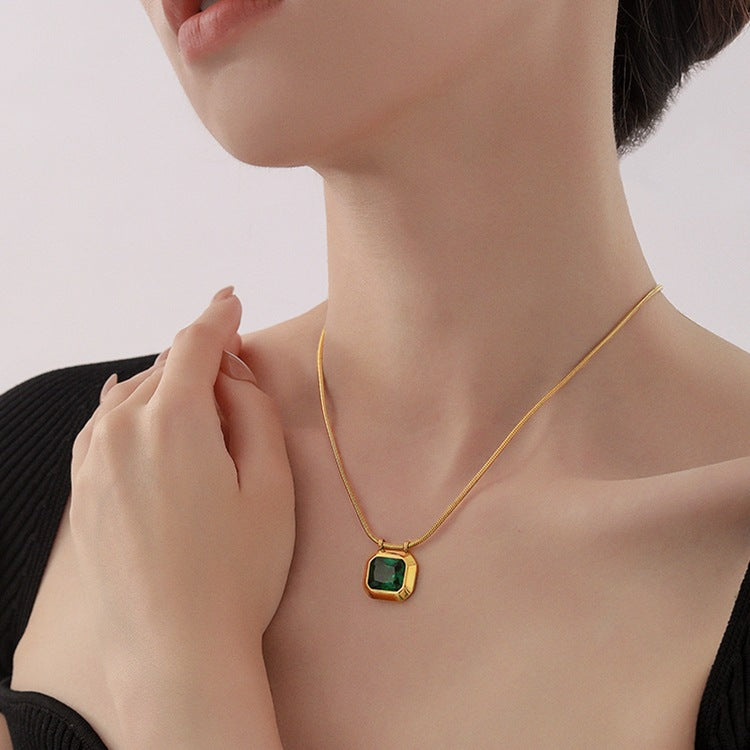 Just Lil Things Emerald Square Pendant chain Necklace jltn0797