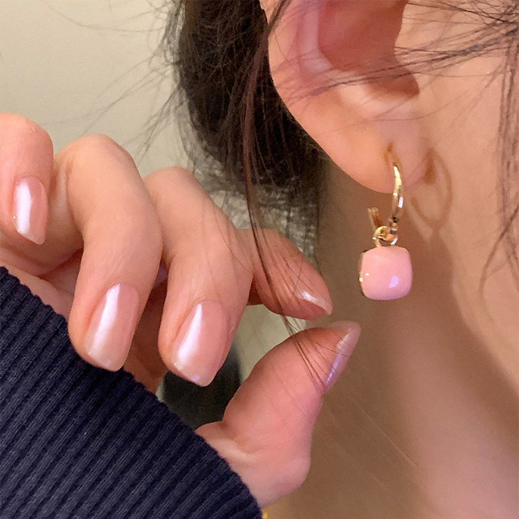 Gold Hoop Earrings with Pink Charm JLT11686