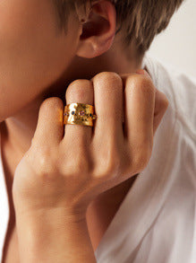 Just Lil Things Hammered Artificial Ring with Multicolor Stones – Boho Luxe Charm jltr0255