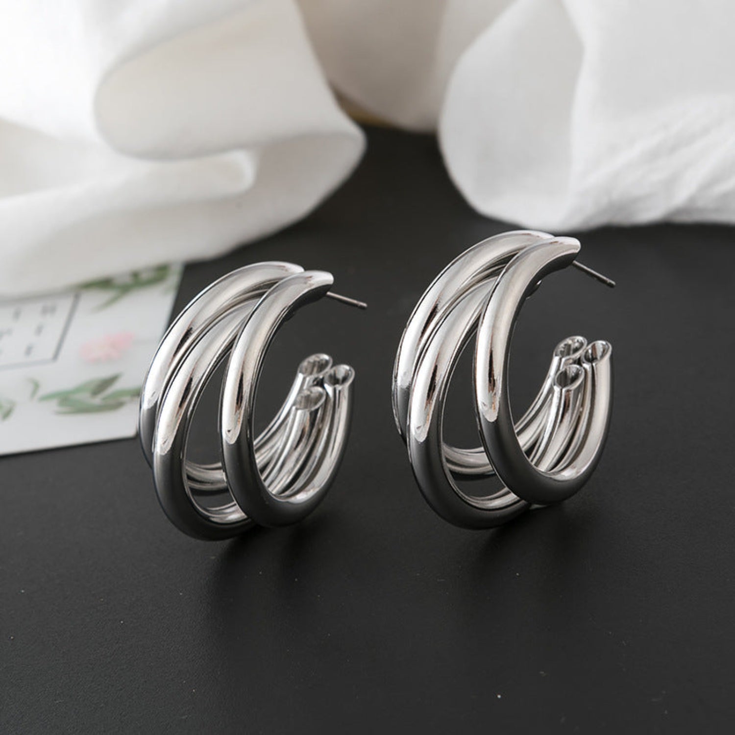 Triple Layered Silver Earring Pin Earring JLT10254