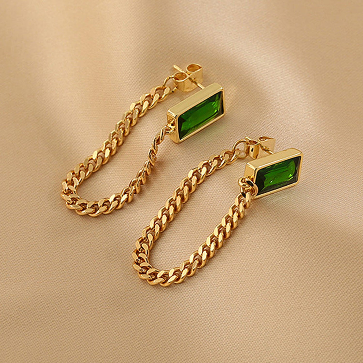 Green Cystal chain pin earrings JLT10948