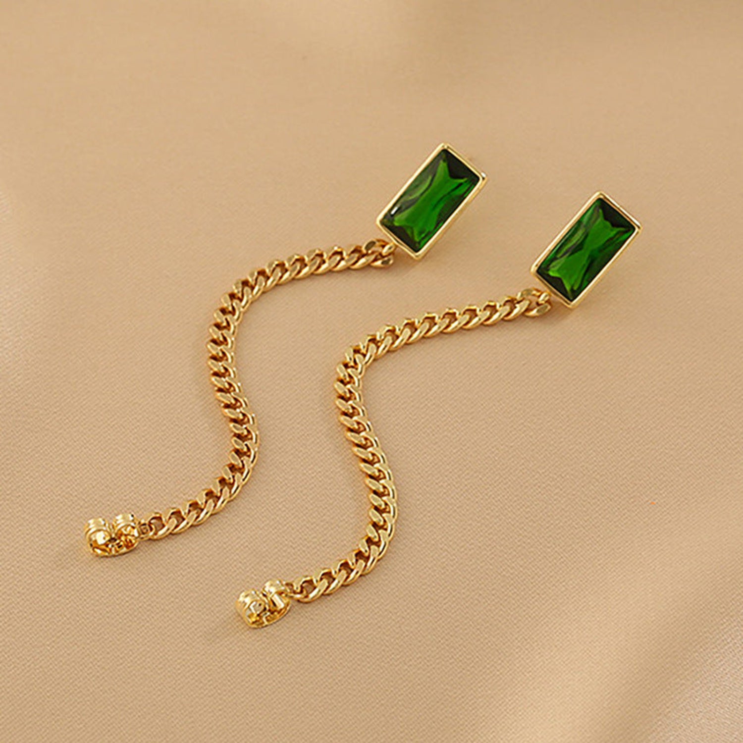 Green Cystal chain pin earrings JLT10948