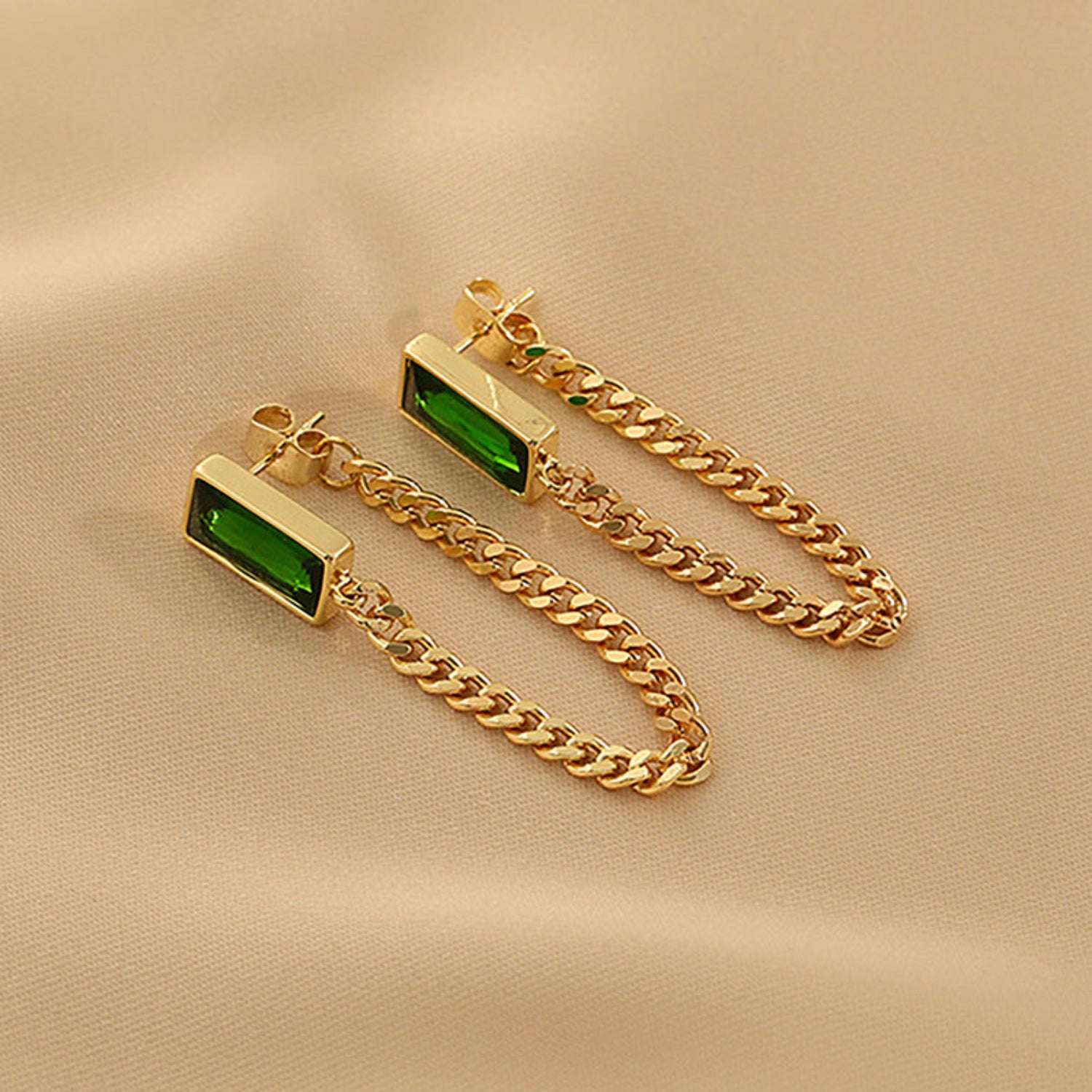 Green Cystal chain pin earrings JLT10948