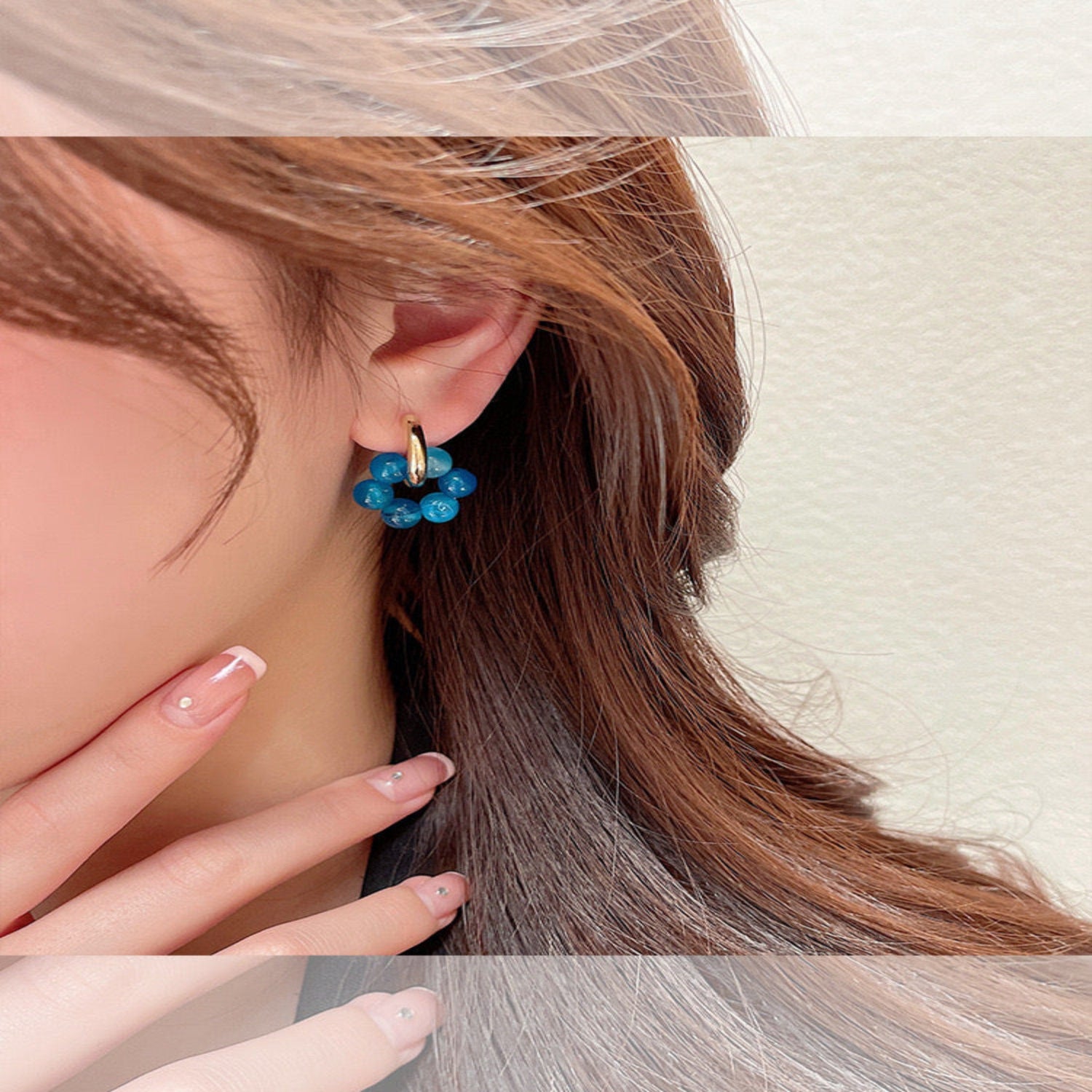 Blue Hue Beaded Hoop Earrings JLT11525