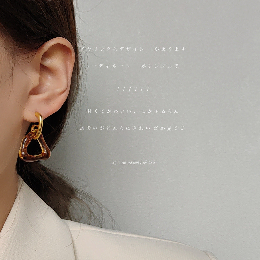 Elegant Gold and Pearl Brown Geometric Hoop Earrings jlt11527