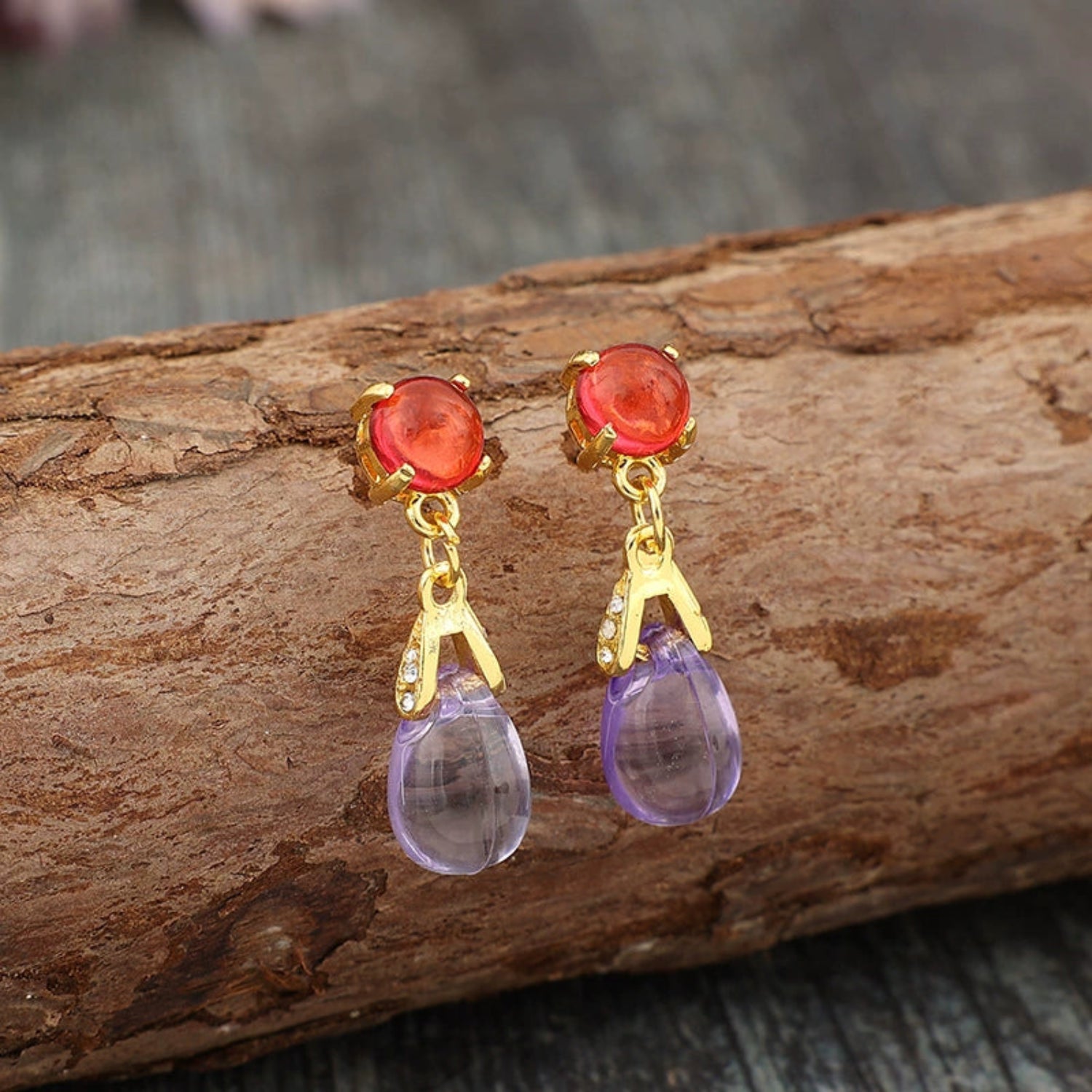 Luxury Amethyst and Ruby Drop Earrings jlt11593