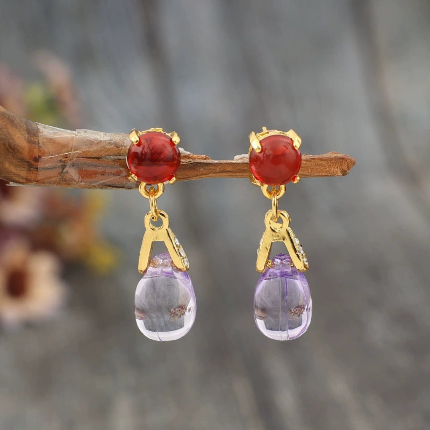 Luxury Amethyst and Ruby Drop Earrings jlt11593
