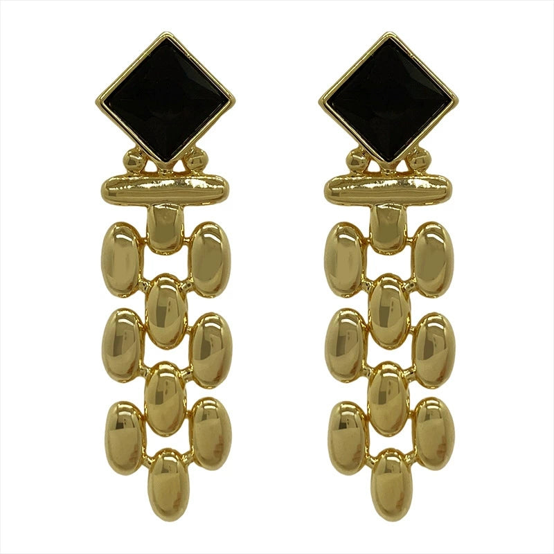 Stacking Bold Statement with Black Stone Dangle Earrings jlt11624