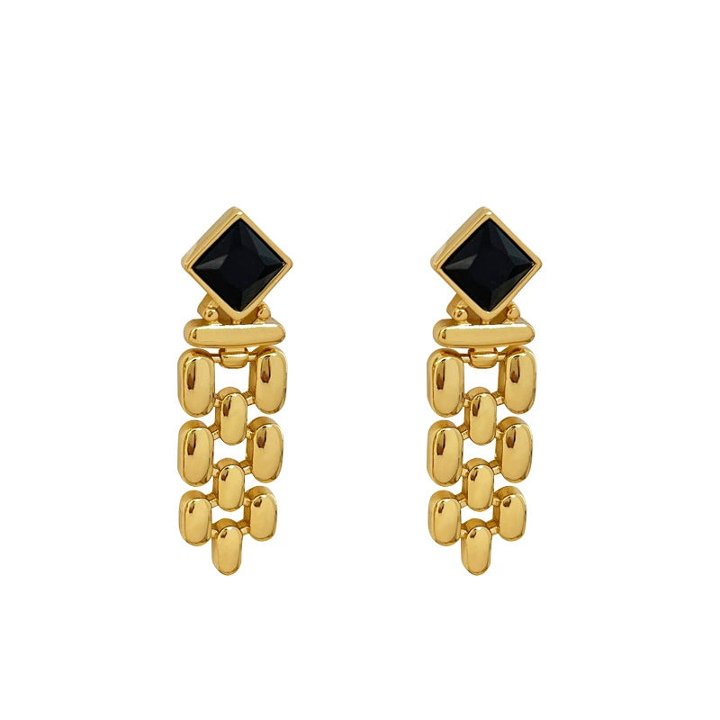 Stacking Bold Statement with Black Stone Dangle Earrings jlt11624