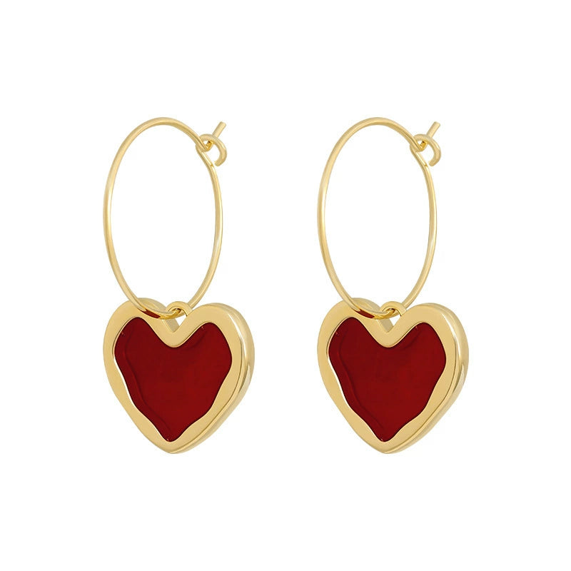 Mystical Heart Hoop Earrings with Red Enamel jlt11627