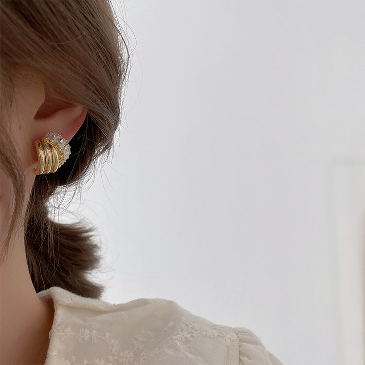 Glossy Polish Crystal Stacked Hoop Earrings jlt11683