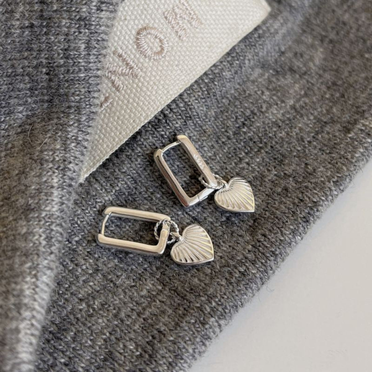 Silver Heart Charm Dangle Earrings-jlt11685