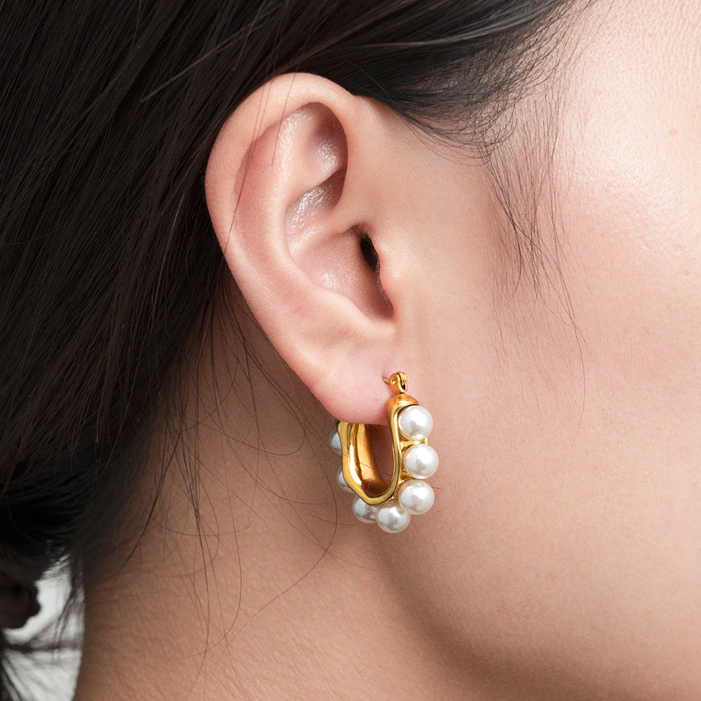 Gold Hoop Earrings with Pearl Accents jlt11729
