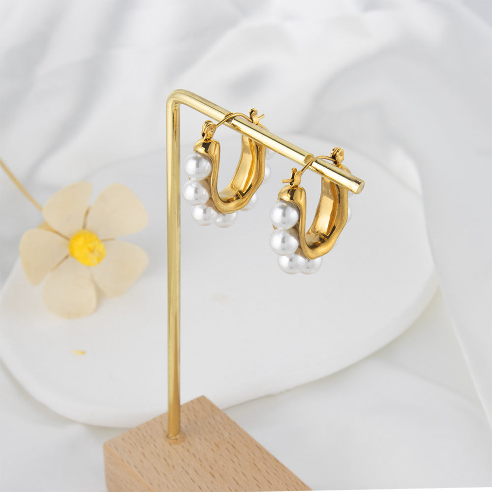 Gold Hoop Earrings with Pearl Accents jlt11729