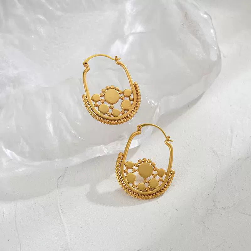 Intricate Tribal Gold Hoop Earrings JLT11760