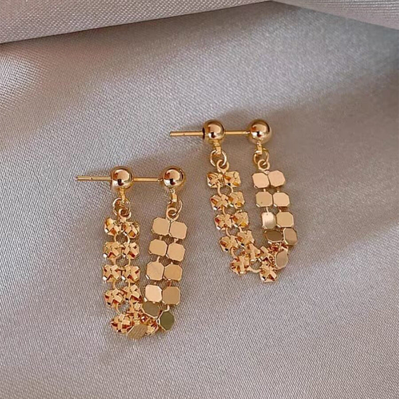 Elegant Hexagonal U Link Hoop Earrings jlt11793
