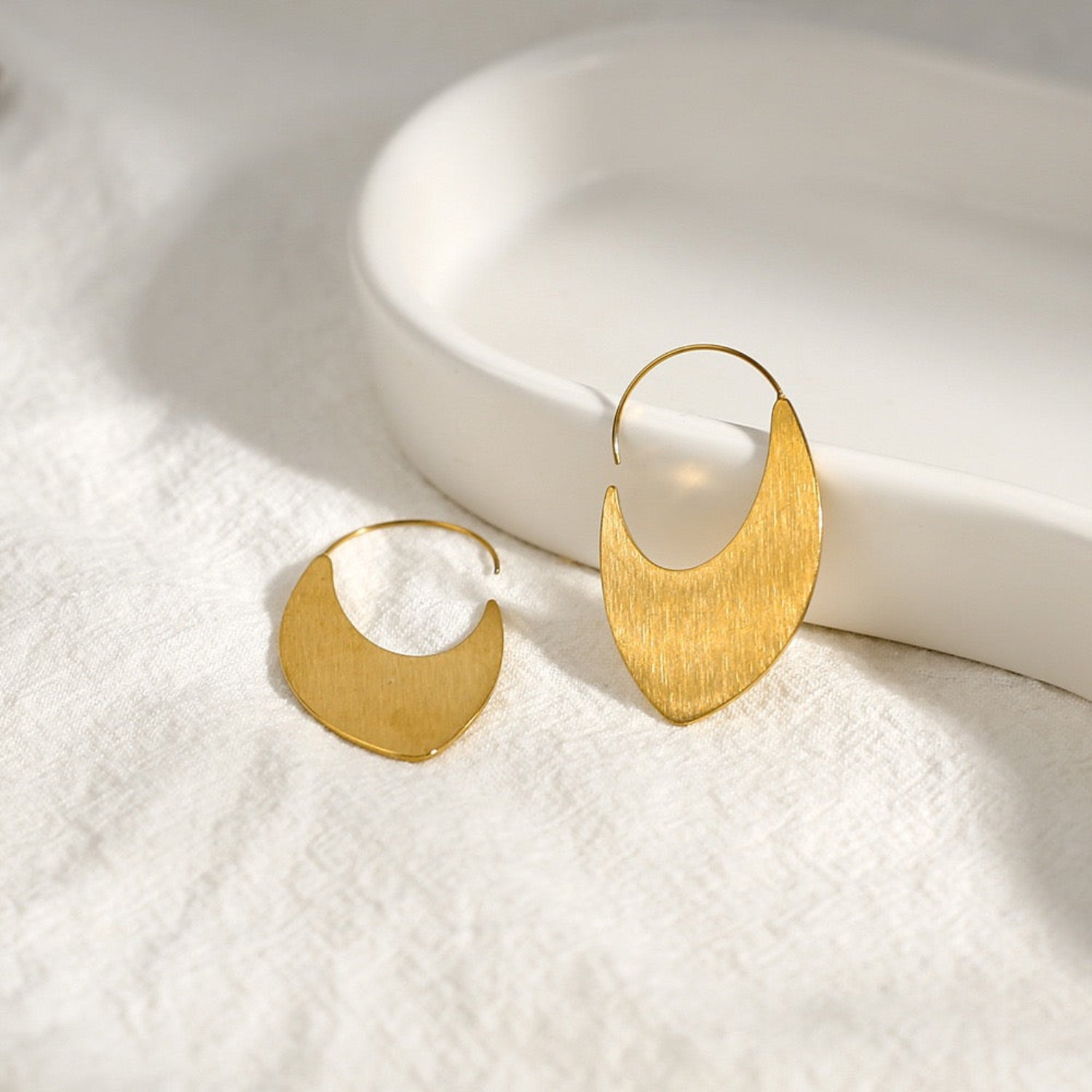 Matte Gold Crescent Hoop Earrings jlt11816
