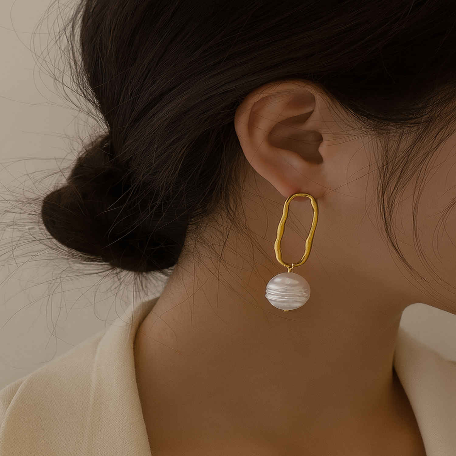 Gold Pin Earrings With Pearl Dangle JLT12085