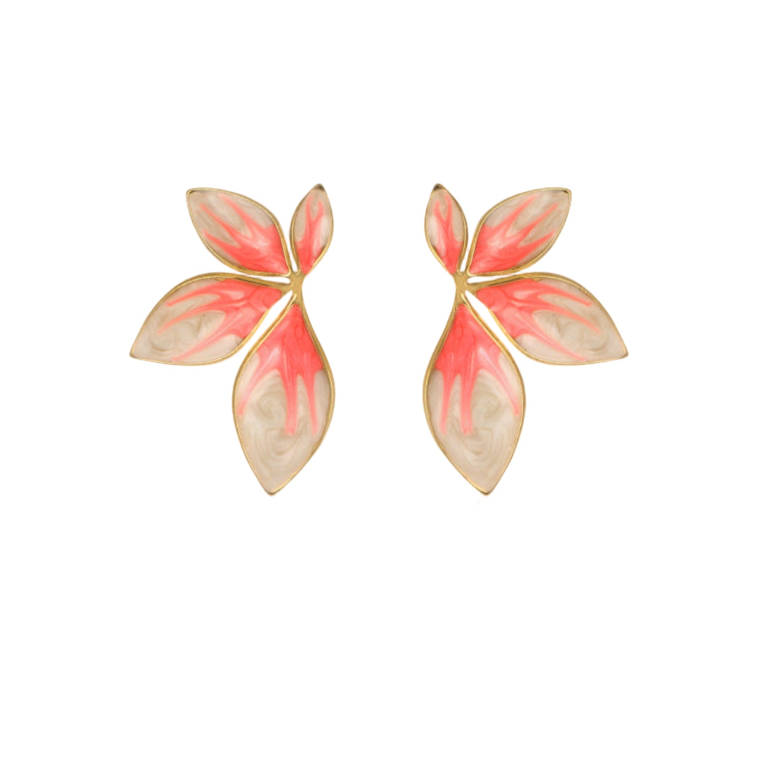 Pink Flame Enamel Leaf Stud Earrings JLT13661