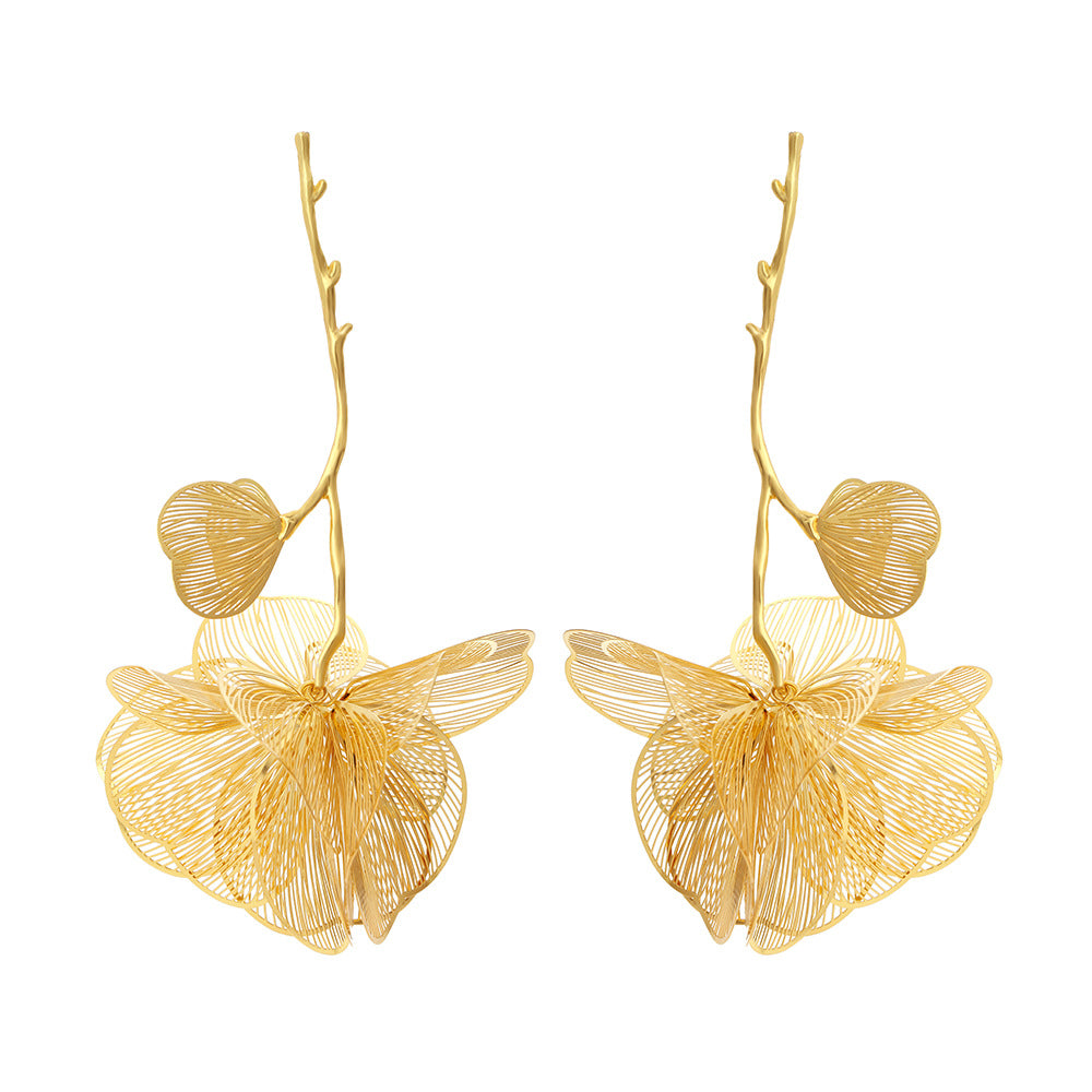 Transparent Flower Gold Drop Earrings jlt12766