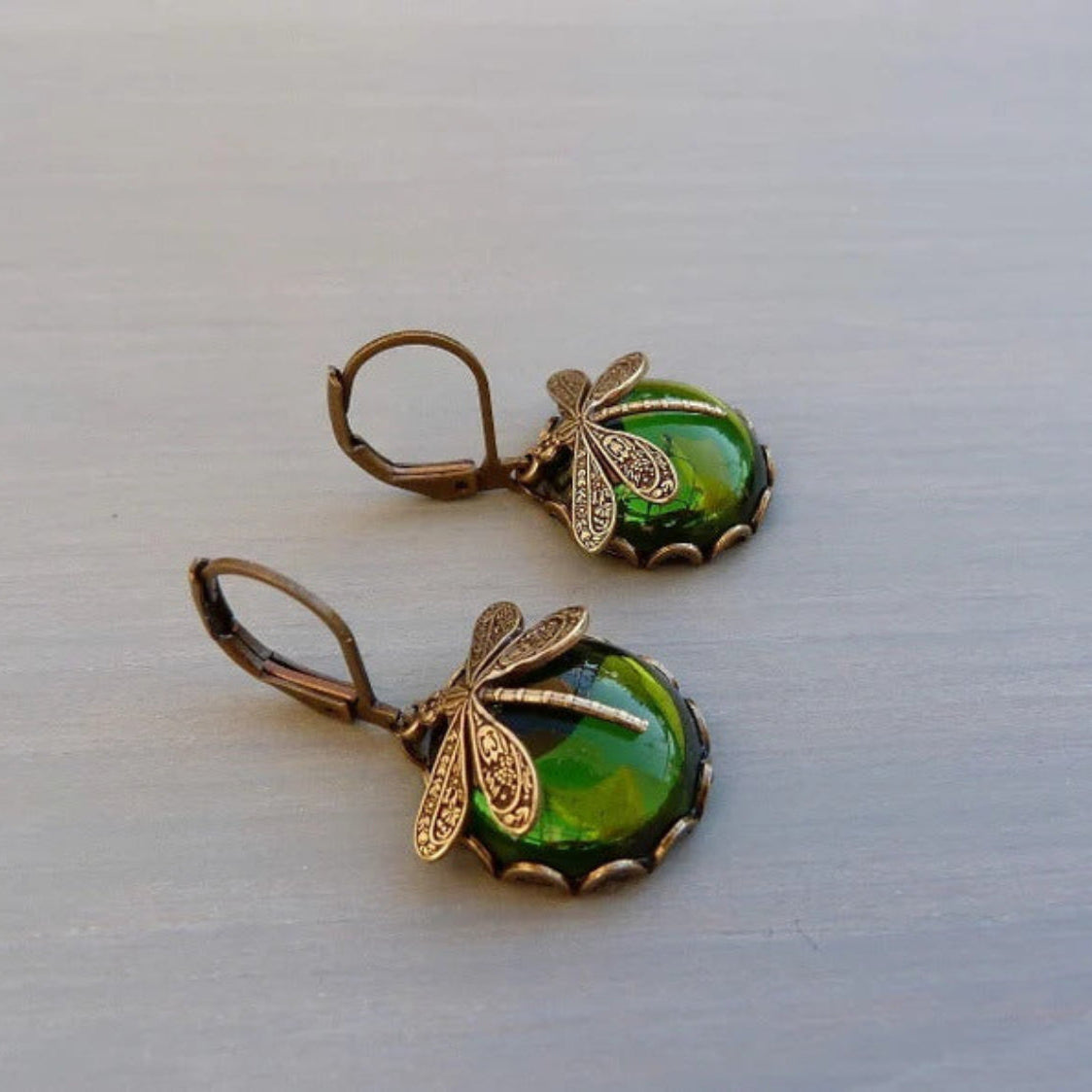 Vintage Elegant Dragonfly Olive Green Hoop Earrings JLT12777