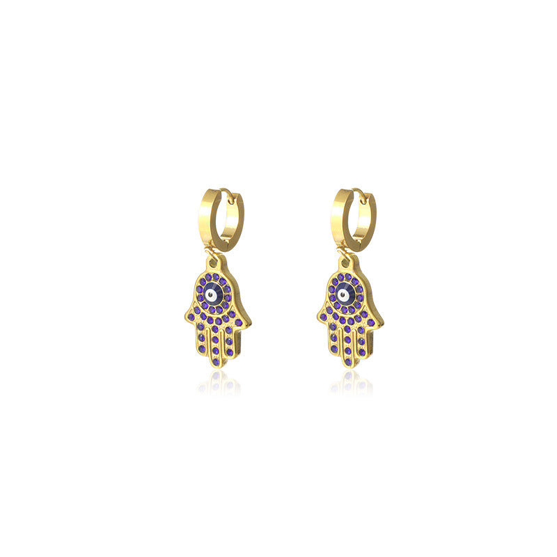 Evil Eye Hand Blue Huggie Earrings JLT12783