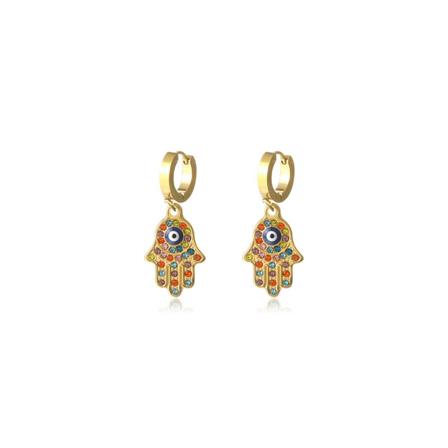 Evil Eye Hand Multicolor Huggie Earrings JLT12784