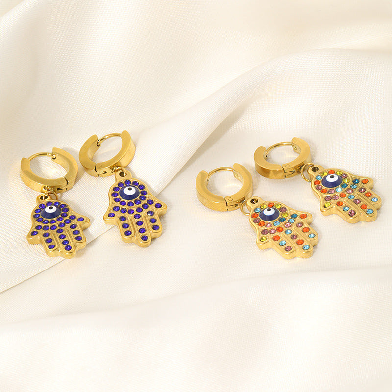 Evil Eye Hand Multicolor Huggie Earrings JLT12784
