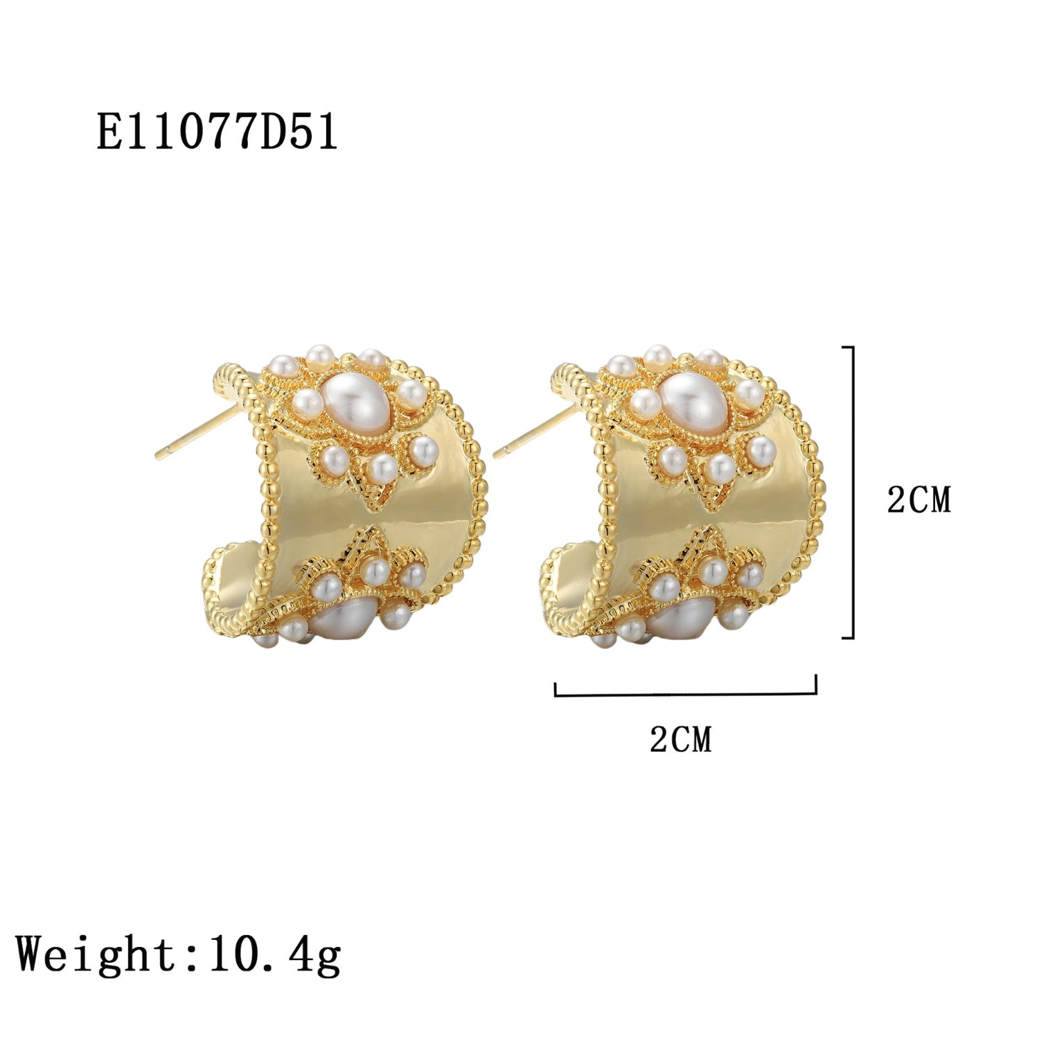 Flower Paved Wide C shaped Gold Earrings JLT12801