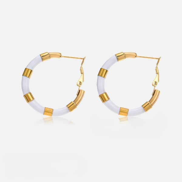 Enamel White Hoop Earrings JLT12804