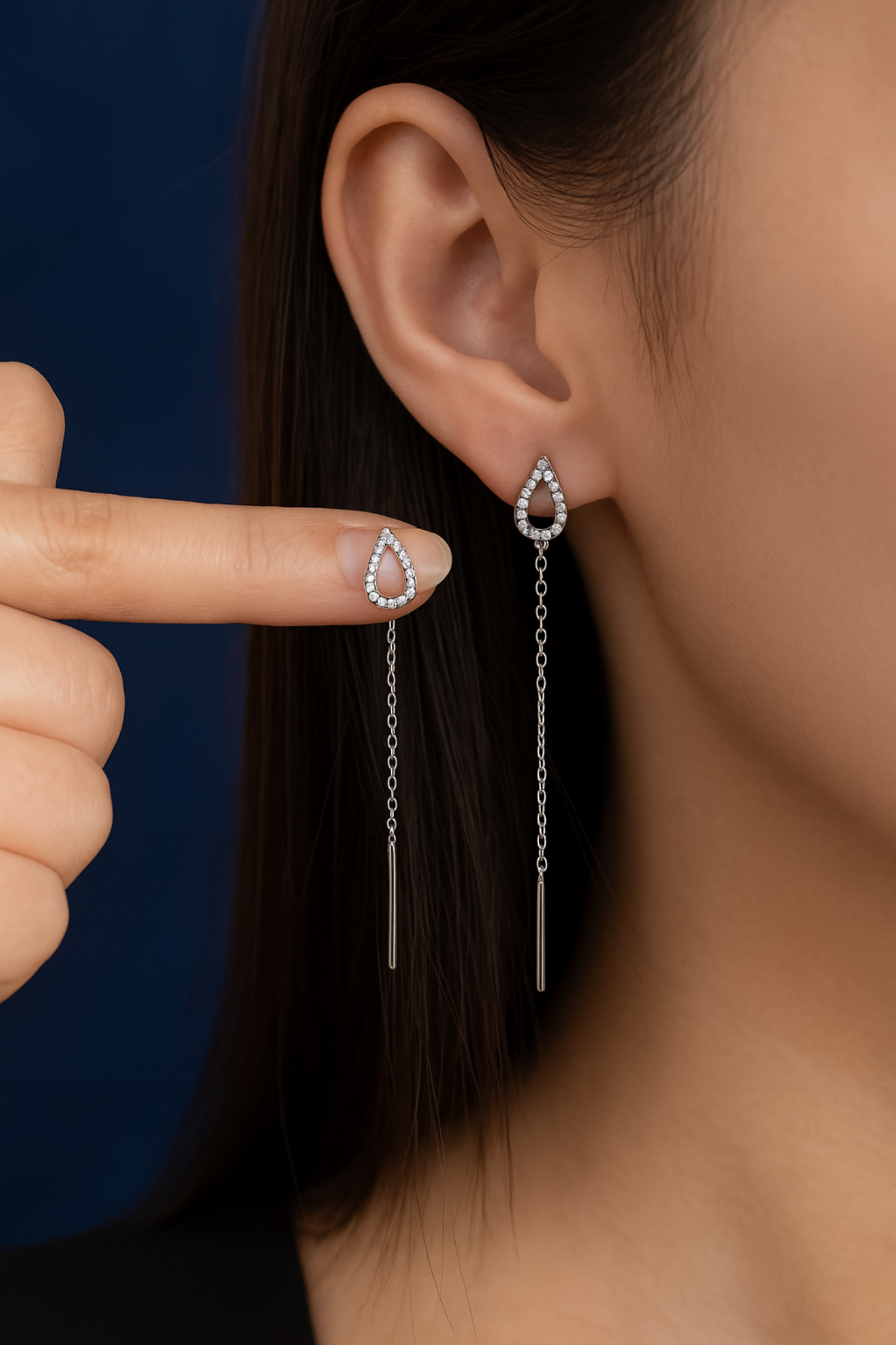 Needle Tassel Halo Silver Steel Drop Earrings JLT12849