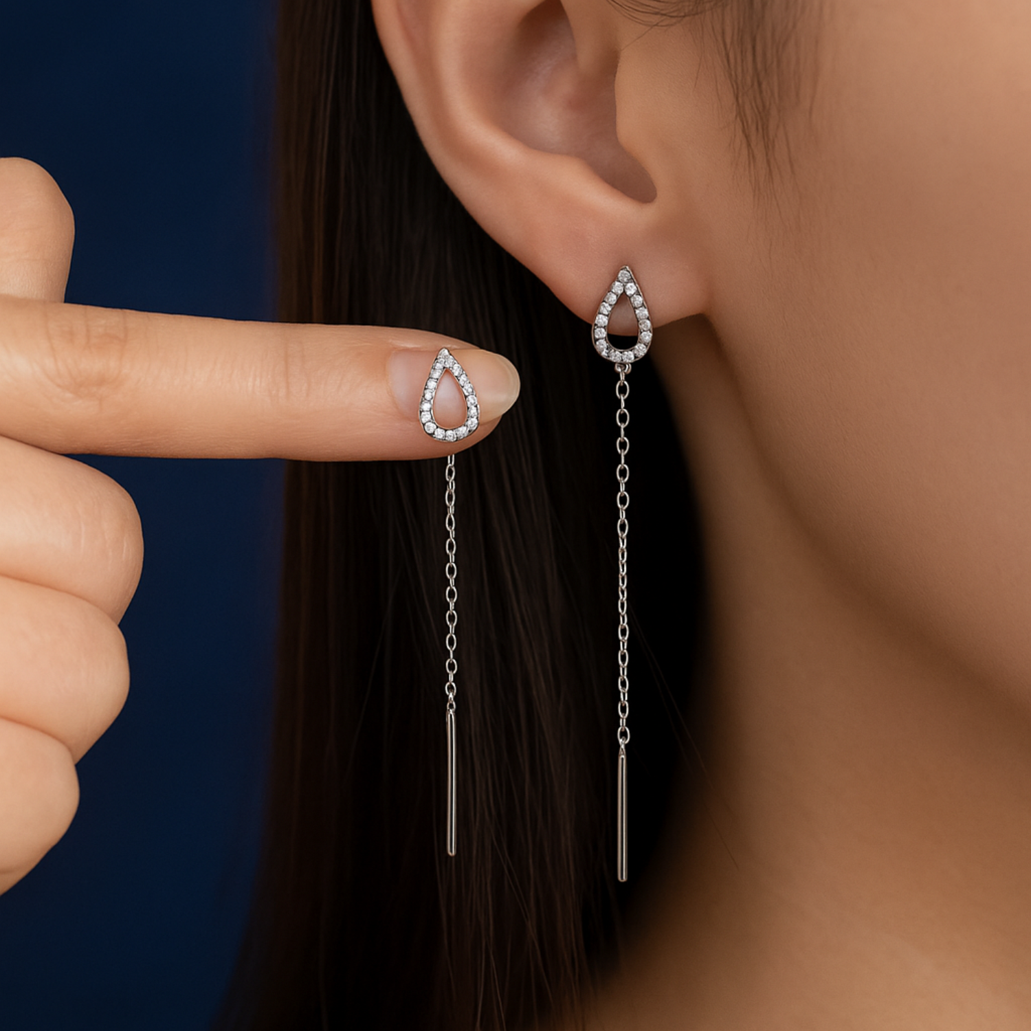 Needle Tassel Silver Drop Earrings JLT12849