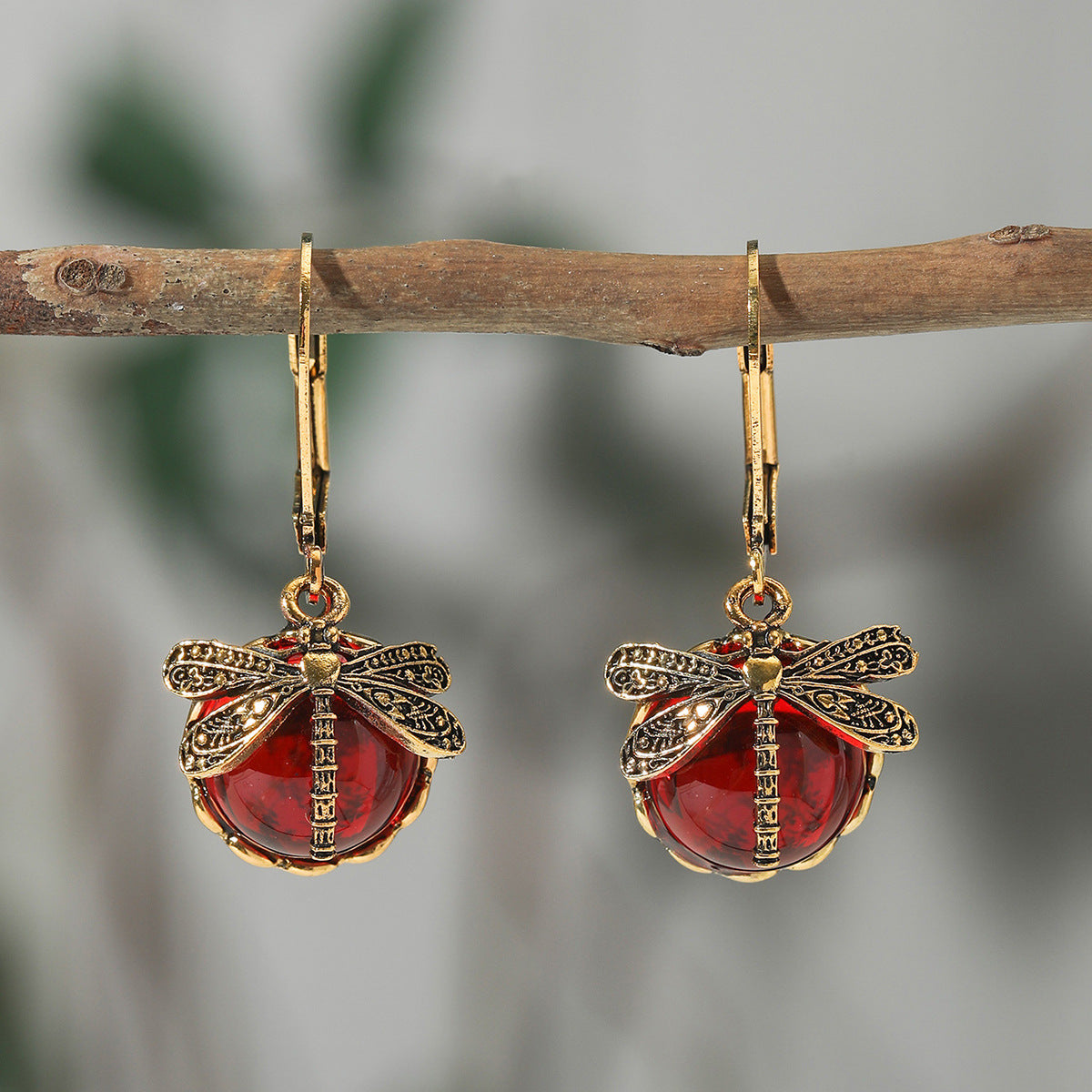 Dragonfly red Crystal Dangle Earrings jlt13136