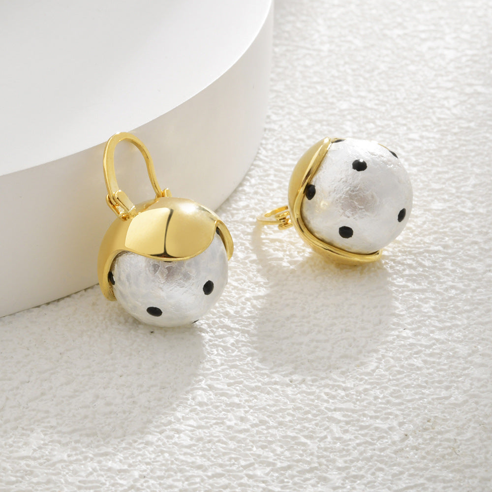 polka dot cotton beads pearl earrings jlt13175