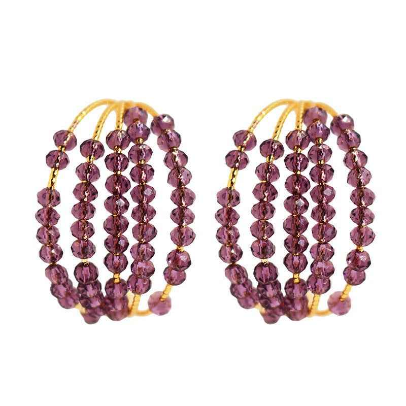 beaded purple crysta multi-layer C-shaped earrings jlt13254