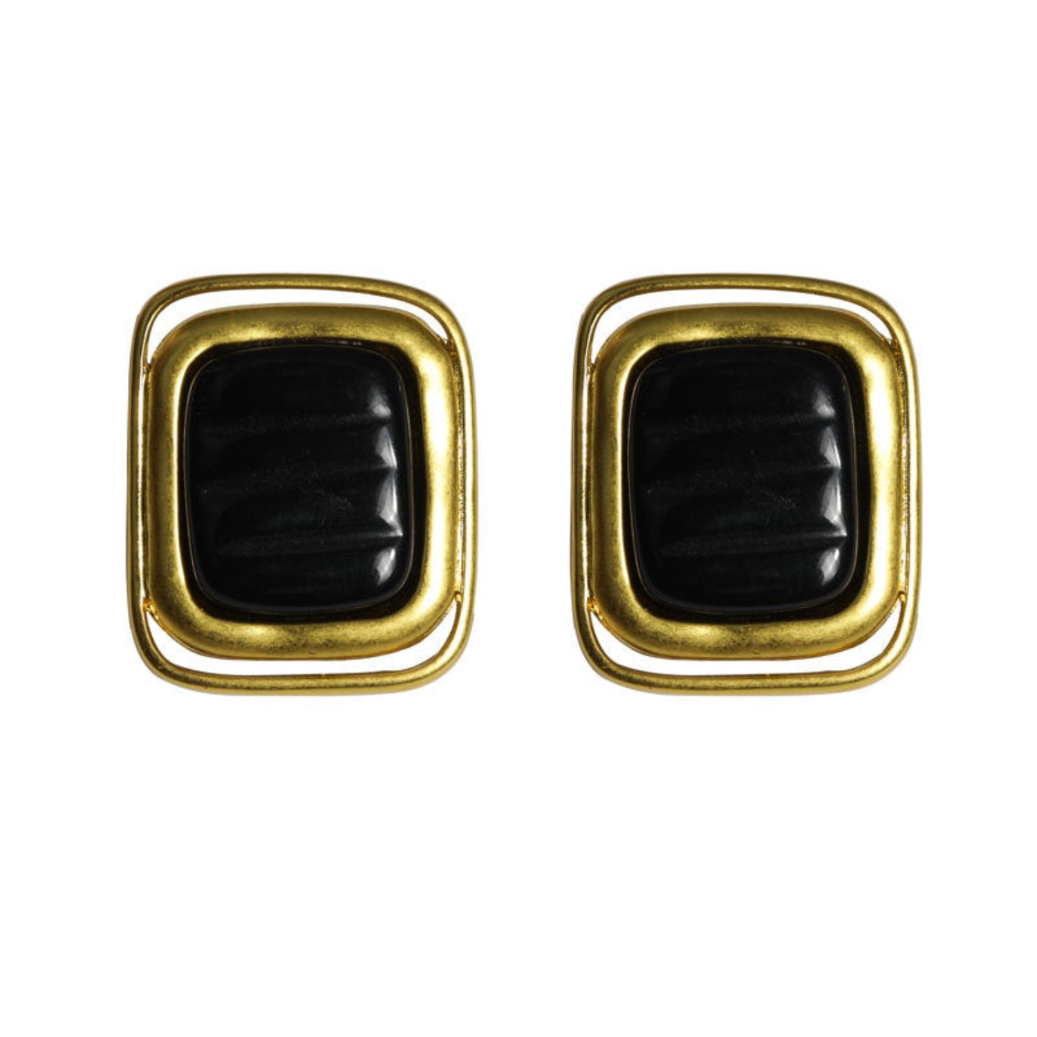 Square black gold framed rectangular earrings jlt13259