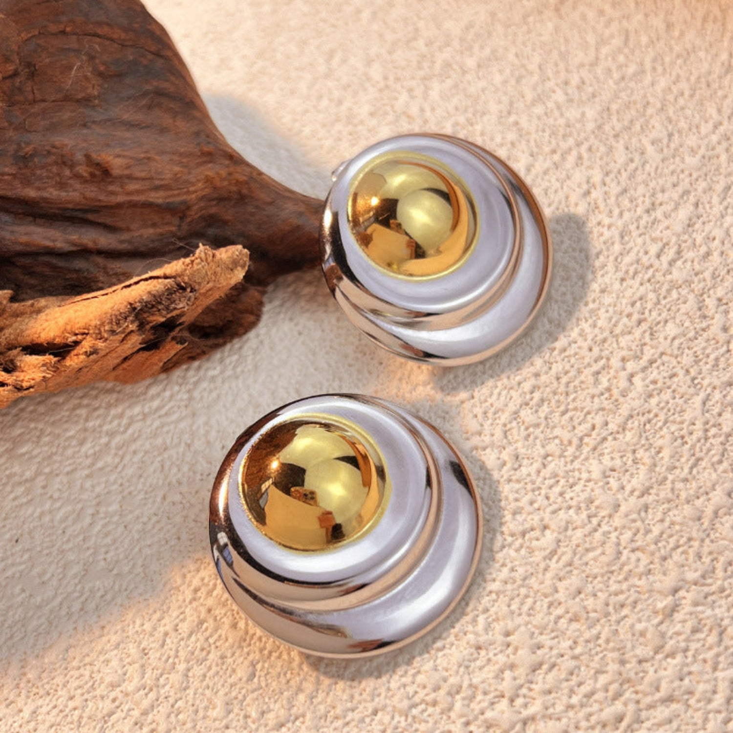 Metallic Harmony Round Dual-tone Earrings jlt13261