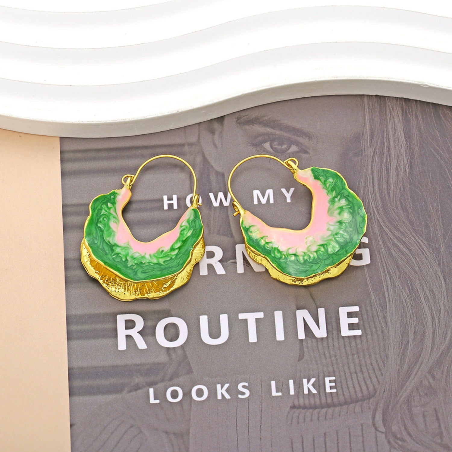 Oil drop shape leaf earrings exaggerated enamel leaf earrings jlt13276