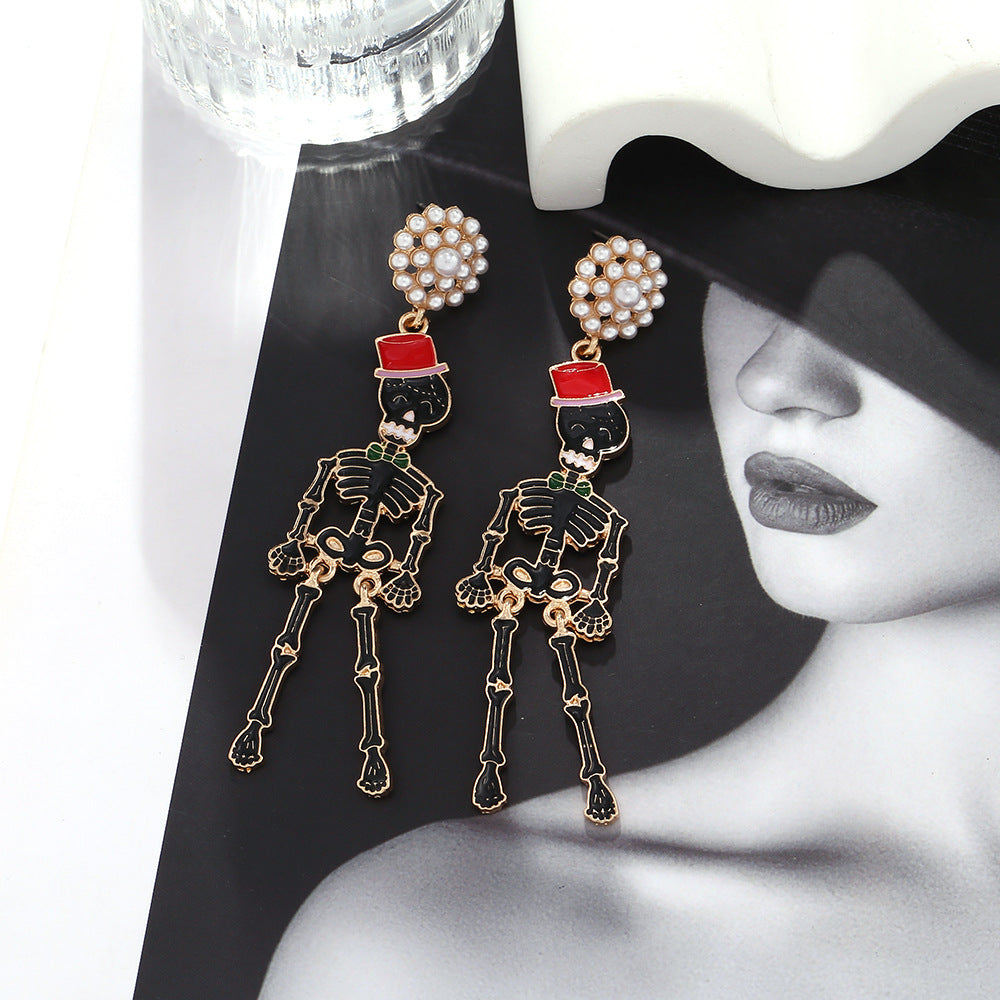 Funny cute alloy oil dripping skull dangling Halloween creative design earrings jlt13280