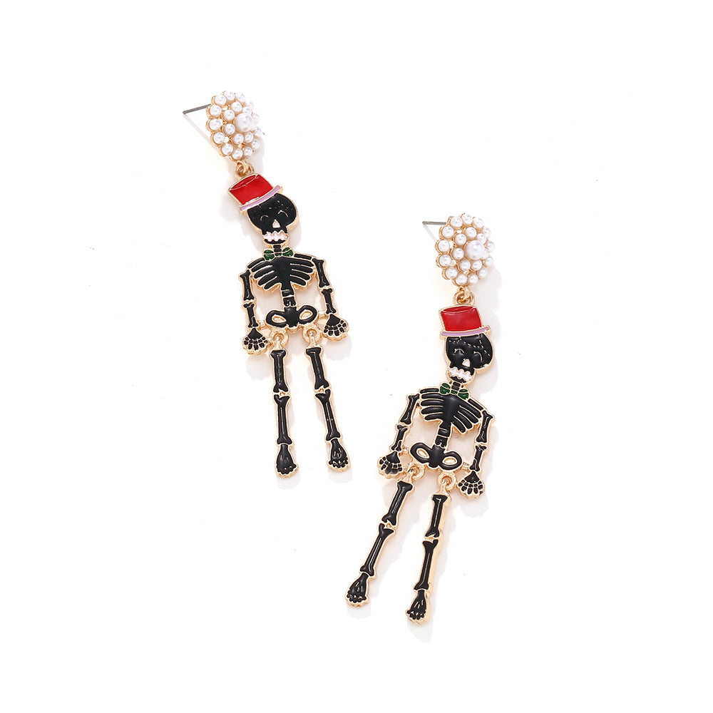 Funny cute alloy oil dripping skull dangling Halloween creative design earrings jlt13280